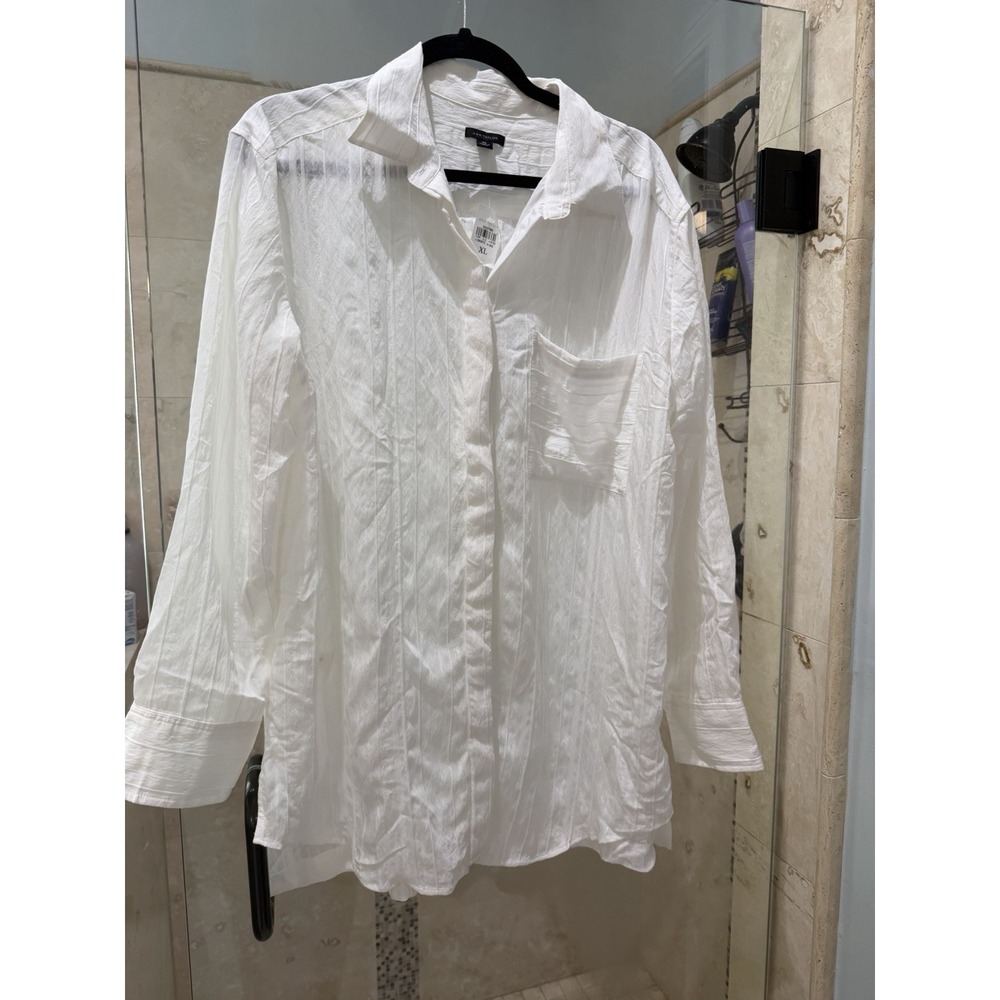 NWT ANN TAYLOR SHIRT BLOUSE LONG SLEEVE WHITE BUTTON UP COLLARED XL